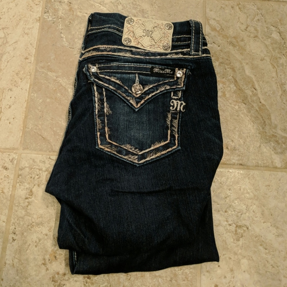 Miss Me Dark Blue Skinny Jeans with Embroidered Pocket